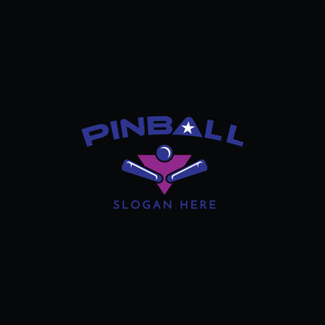 pinball logo, vector template on royal blue