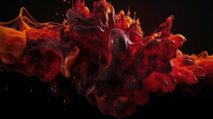Abstract dark red liquid and Black melting glass texture background.