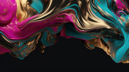 Abstract pink and turquoise fluid art wallpaper. AI
