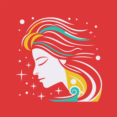 The girl's profile in the shape of a circle, in the style of bold graphic lines, cosmic, personal iconography, bauhaus, multiple patterns, black background, psychological