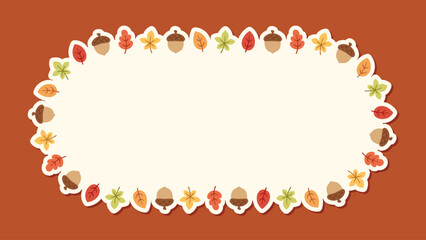 Autumn frame with leaves and acorn. Wreath of fall elements, Halloween, Thanksgiving border template. Vector illustration.