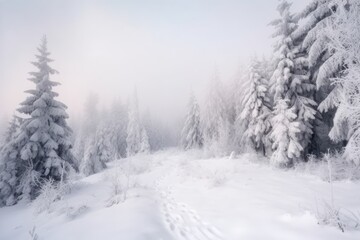 Snowfall in winter forest, Generative ai