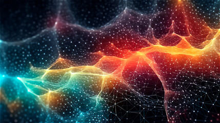 Fototapeta premium colorful graphic element with many futuristic networked nodes, generative AI