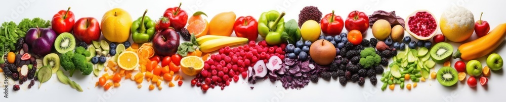 Wall mural assortment of fresh fruits and vegetables in rainbow colors. ai generative illustration. - Wall murals