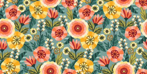 Folk floral seamless pattern. Modern abstract design for paper, cover, fabric, pacing and other - 606783718