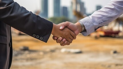 handshake between two people in front of construction site