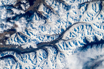 Land and snow landscape. Digital enhancement. Elements by NASA