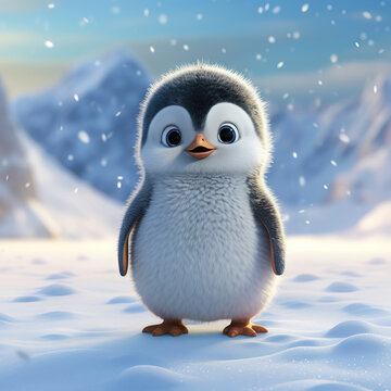 3d render of a cute penguin standing in the snow