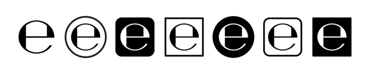 Set of estimated symbols. Black e mark labels. Official european standard on package. Vector 10 Eps. - obrazy, fototapety, plakaty