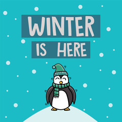 Cute Penguin With Scarf Winter Is Here