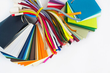 Catalog of laces, colored designer paper and cardboard for the selection of paper and laces for production of packages, boxes in the printing industry, space for text