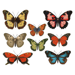 Fototapeta na wymiar Butterfly Set Clipart Illustration Insects Nature Wings, Fluttering Flying Beautiful Colorful AI generated 