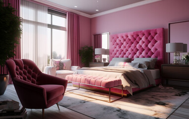 Luxury Magenta Bedroom with Marble Accents, Generative AI	
