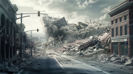 image of destruction caused by earthquakes or volcanic eruption. Natural disasters. Generative AI