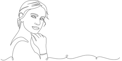 Women’s day line art style vector illustration. Line art potrait sketch of a beautifull woman face