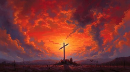 Obraz premium Cross with background bright sunset