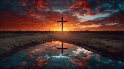 Cross with background bright sunset