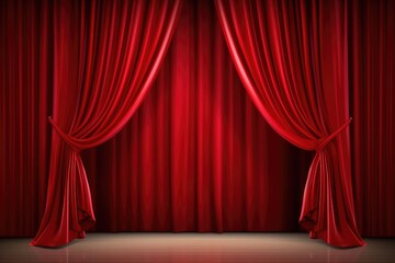 Luxury red curtain backdrop on the stage with wooden floor