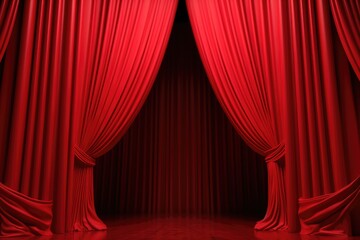 Luxury red curtain backdrop on the stage with wooden floor