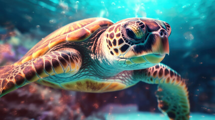 Turtle swimming in the warm waters of the Pacific Ocean