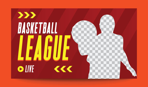 Editable sports  video thumbnail and YouTube cover template, web banner vector concept, trendy design, modern look, basketball league thumbnail