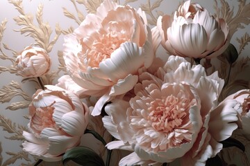 beautiful decorative ornate panel with lush flowers made of porcelain, ai tools generated image