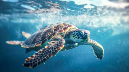 Turtle swimming in the warm waters of the Pacific Ocean