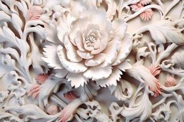 beautiful decorative ornate panel with lush flowers made of porcelain, ai tools generated image