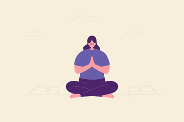 Flat Illustration of Young Woman Practices Yoga