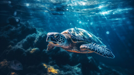 Obraz na płótnie Canvas Turtle swimming in the warm waters of the Pacific Ocean