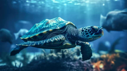 Fensteraufkleber Turtle swimming in the warm waters of the Pacific Ocean © paul