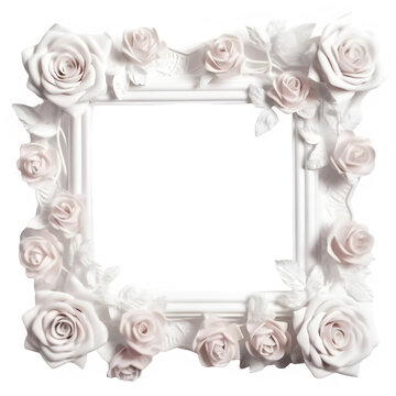 White rose frame isolated on transparent background, Generative AI