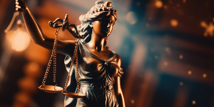 Legal and law concept statue of Lady Justice with scales of justice, financial freedom