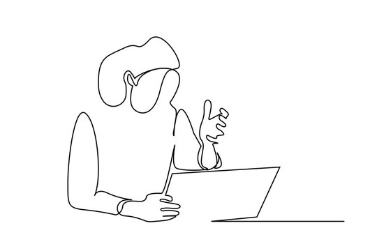 woman laptop work office yelling unhappy angry line art