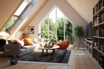 Fototapeta na wymiar Interior design of modern and minimalistic Scandinavian living room