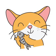 Hand Drawn Cute Cat Sticker Isolated On White Background. Cute Orange Cat Illustration. Cute Cat Kitty, kitten, kawaii, chibi style, emoji, character, sticker, emoticon, smile, emotion, mascot.