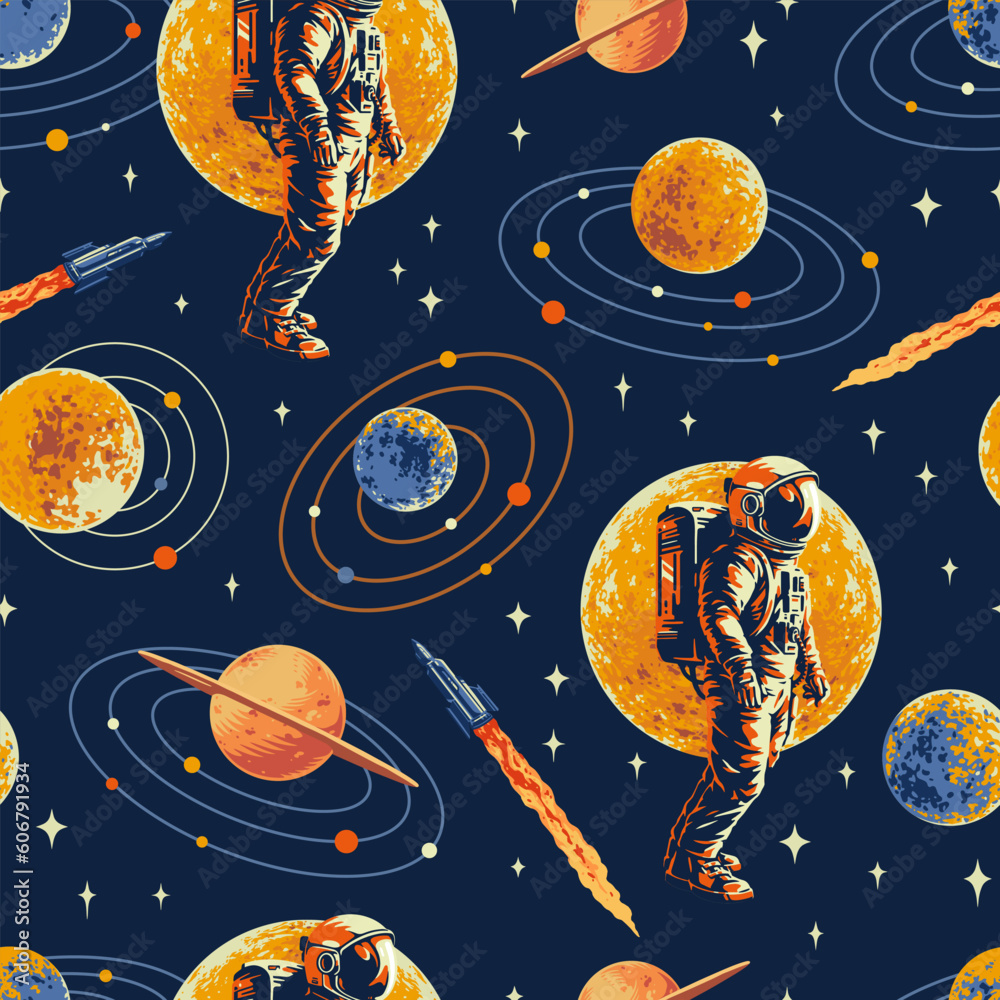 Sticker Space adventure pattern seamless colorful