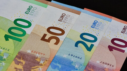 Images of various country banknotes. euro photos.