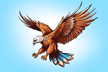Fototapeta na wymiar A bald eagle or hawk flying with wings spread mascot. Neural network AI generated art Generative AI
