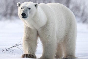 Naklejka na ściany i meble White Bear In Winter On Snow Mountains, Generative Ai