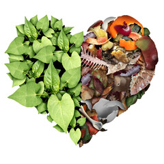 Compost love and composting or composted soil cycle as a composting pile of rotting scraps with...