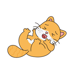 Hand Drawn Cute Cat Sticker Isolated On White Background. Cute Orange Cat Illustration. Cute Cat Kitty, kitten, kawaii, chibi style, emoji, character, sticker, emoticon, smile, emotion, mascot.