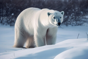 White Bear In Winter On Snow Mountains, Generative Ai