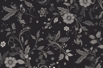 Seamless charcoal small floral elements wallpaper. Generative ai