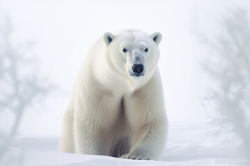 Obraz na płótnie Canvas White Bear In Winter On Snow Mountains, Generative Ai