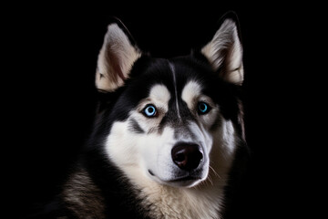 An AI generated illustration of a noble husky in front of a black background