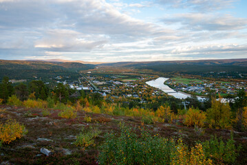 Fototapeta na wymiar The scenery of Karasjok village and autumn nature around, Finnmark, Norway