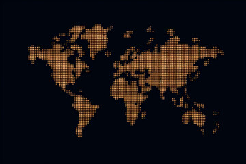 Fototapeta na wymiar World Map on digital pixelated display