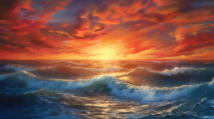 Fototapeta premium The depiction of a breathtaking sunrise over the ocean. generative AI