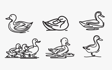 Set of ducks vector line art silhouette